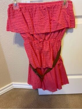 Modella Hot Pink Strapless Ruffle Dress with Braided Belt